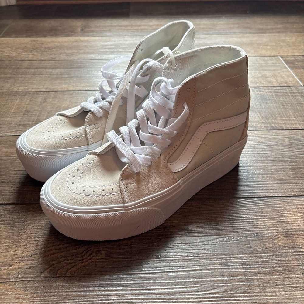 Vans Women's High-Top Sneakers - Beige and White - Picture 1 of 6